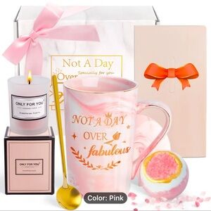 Pink Gift Set with Mug, Candle, and Bath Bomb
